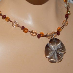 Carved Shell Hibiscus & Bead Necklace